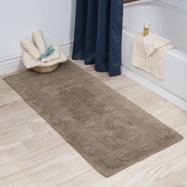 Hastings Home 100-percent Cotton Bathmat 24x60 Long Bathroom Runner, Reversible, Soft, Absorbent, Rug, Taupe 338476ZFN